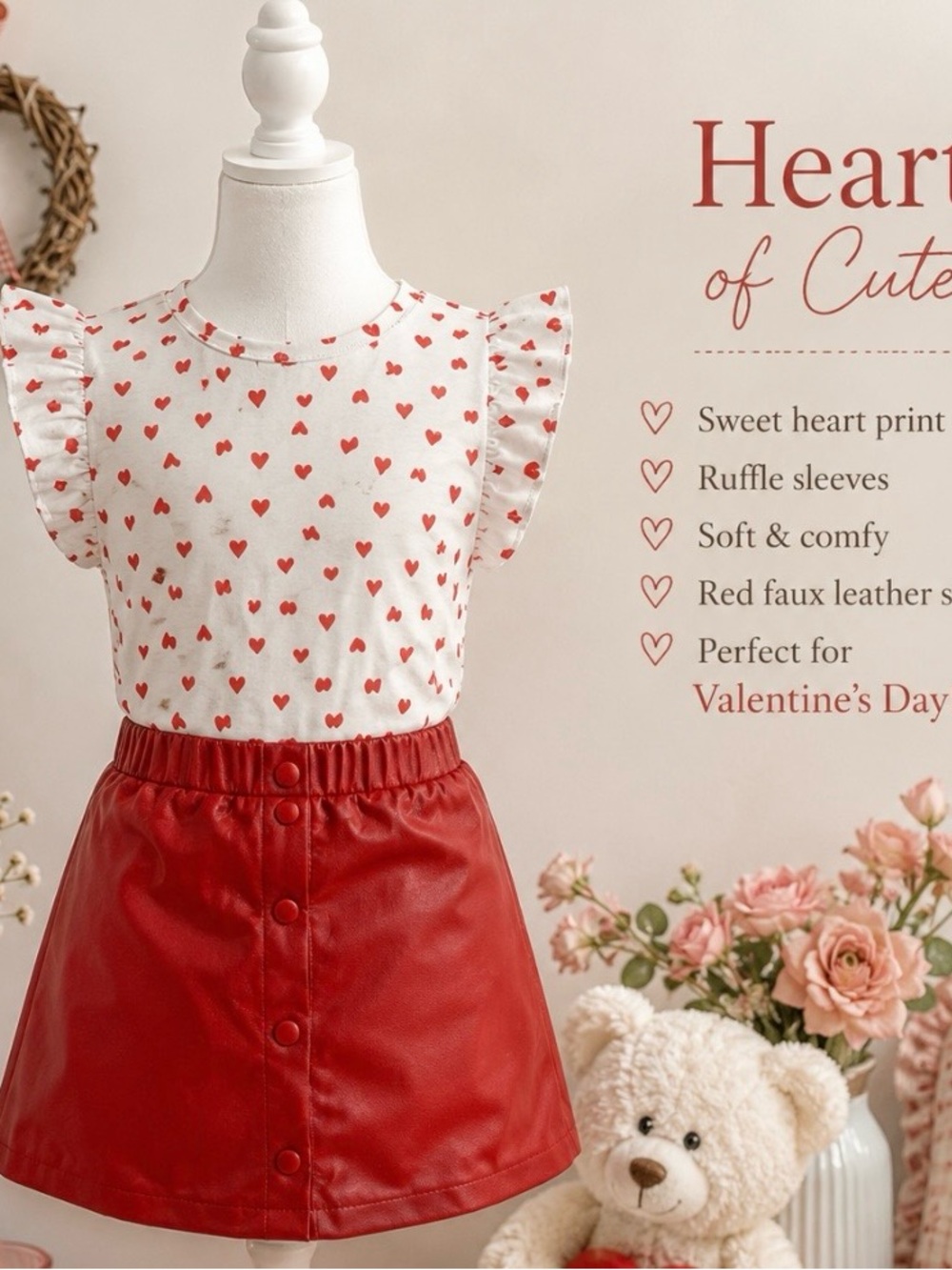 Kids Red Faux Leather Button-Front Skirt